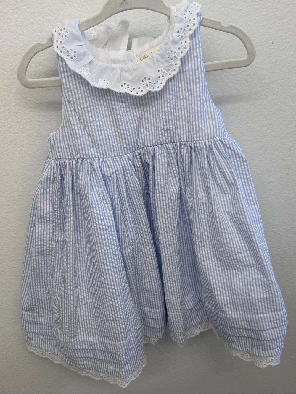 Seersucker Girls Dress with Eyelet Collar